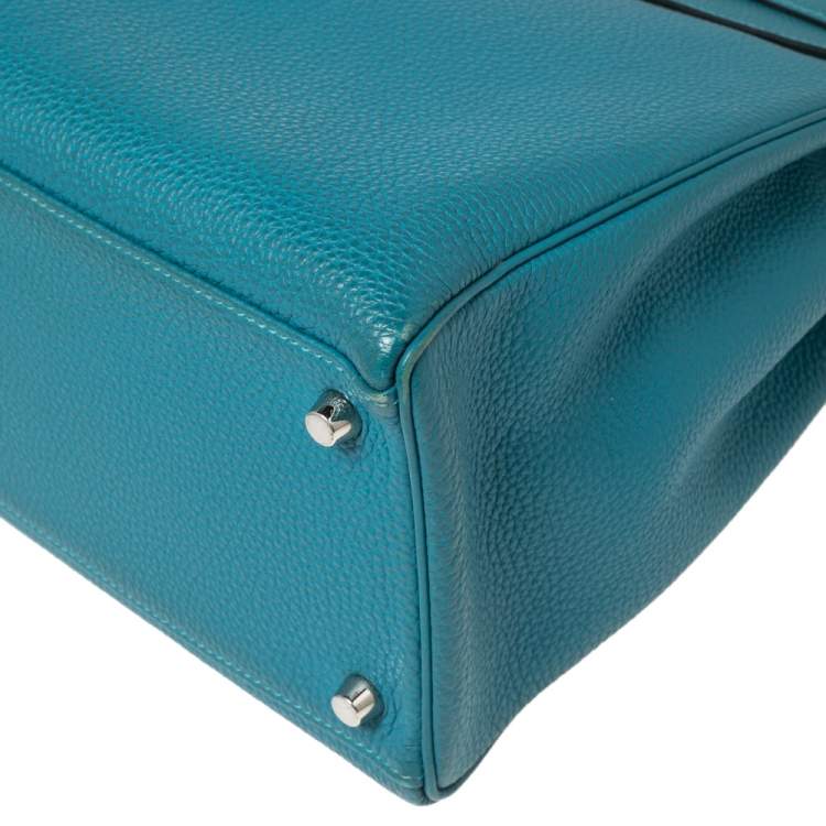 Pre Owned Hermes Bleu Jean Togo Leather Palladium Finish Kelly Retourne 35 Bag