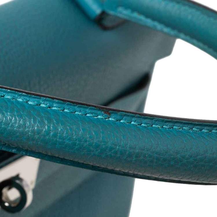 Pre Owned Hermes Bleu Jean Togo Leather Palladium Finish Kelly Retourne 35 Bag