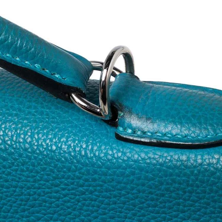 Pre Owned Hermes Bleu Jean Togo Leather Palladium Finish Kelly Retourne 35 Bag