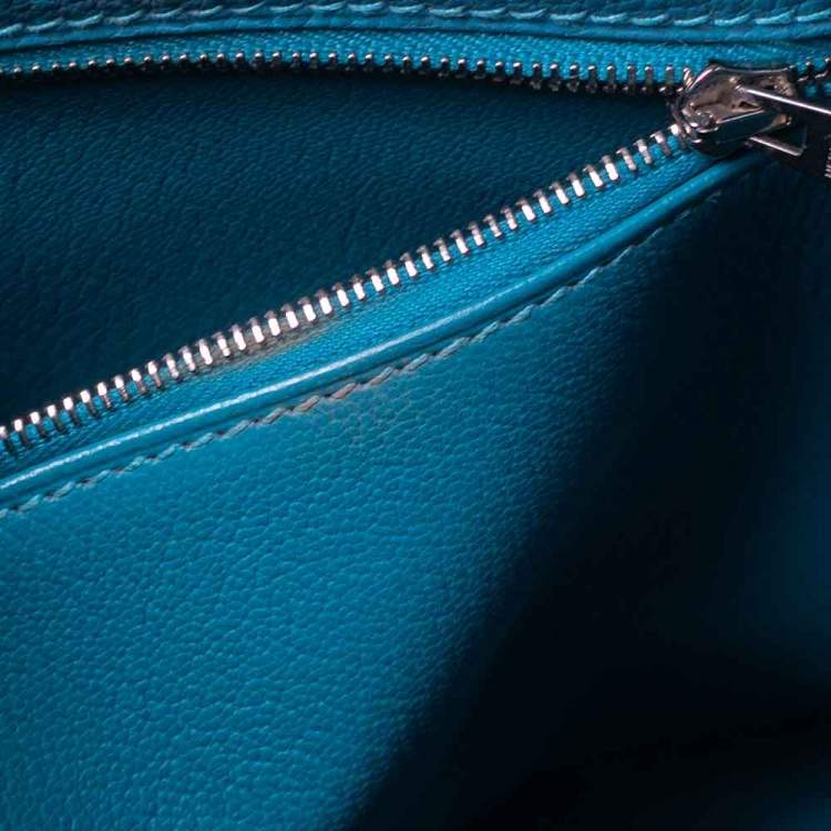 Pre Owned Hermes Bleu Jean Togo Leather Palladium Finish Kelly Retourne 35 Bag