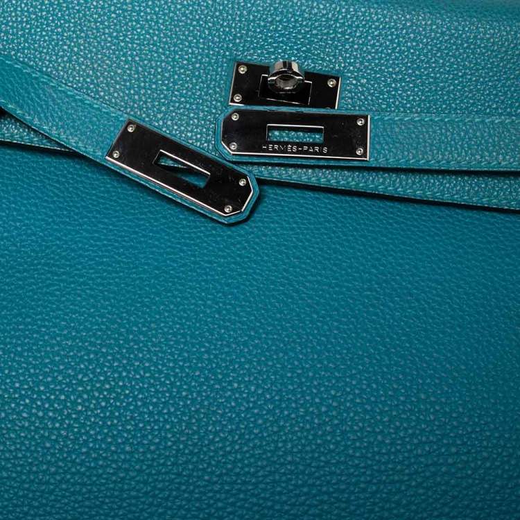 Pre Owned Hermes Bleu Jean Togo Leather Palladium Finish Kelly Retourne 35 Bag