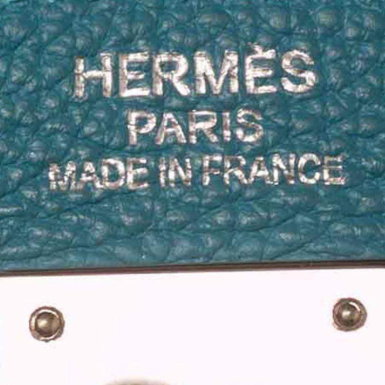 Pre Owned Hermes Bleu Jean Togo Leather Palladium Finish Kelly Retourne 35 Bag