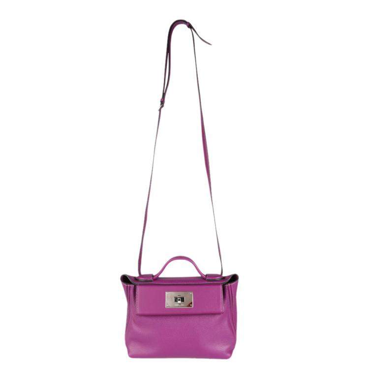Pre Owned Hermes Purple Swift Leather 24/24 21 Satchel Bag 