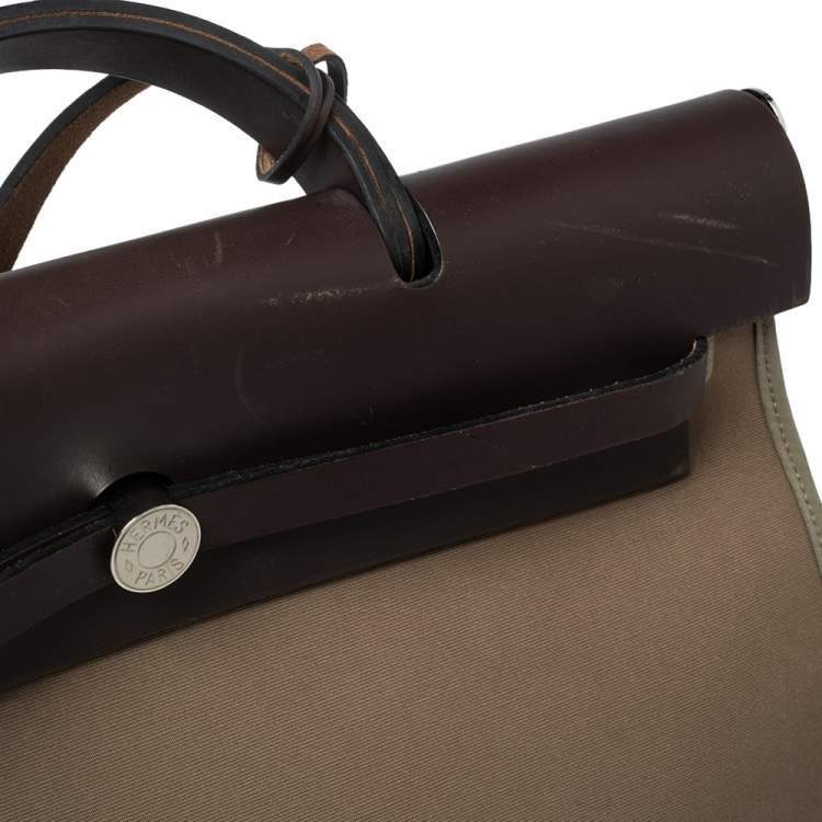 Pre Owned Hermés Ebene/Taupe Canvas and Leather Herbag Zip 39 Bag