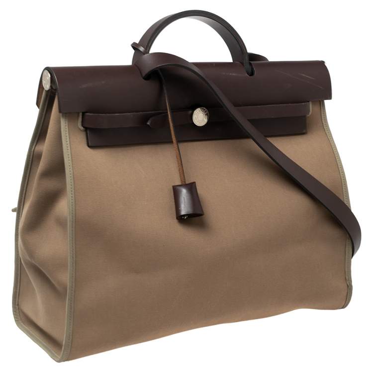 Pre Owned Hermés Ebene/Taupe Canvas and Leather Herbag Zip 39 Bag
