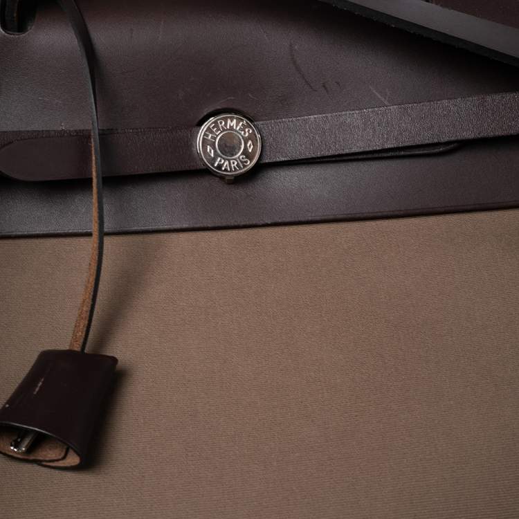 Pre Owned Hermés Ebene/Taupe Canvas and Leather Herbag Zip 39 Bag