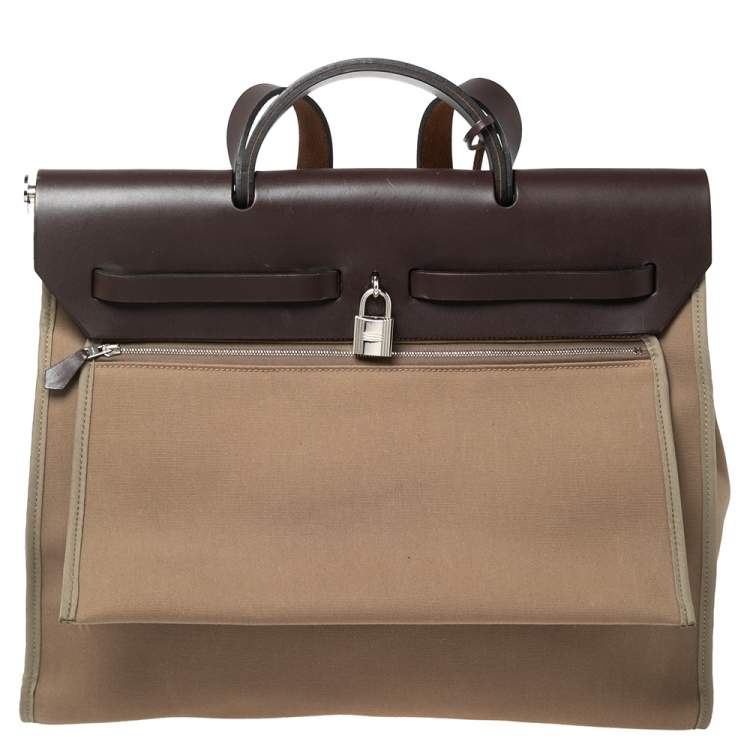Pre Owned Hermés Ebene/Taupe Canvas and Leather Herbag Zip 39 Bag