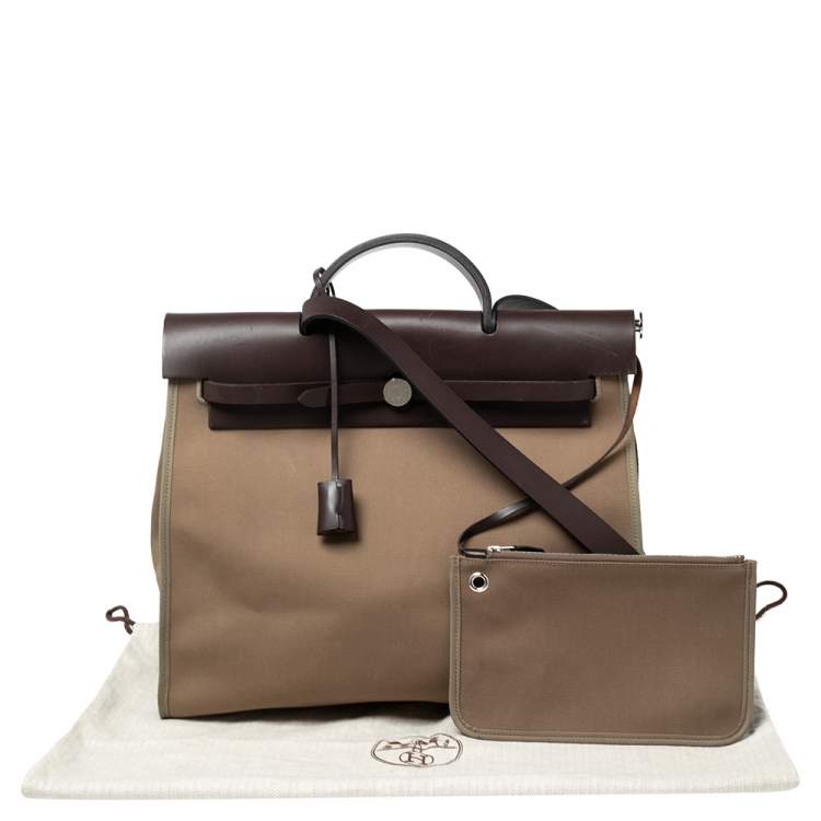 Pre Owned Hermés Ebene/Taupe Canvas and Leather Herbag Zip 39 Bag