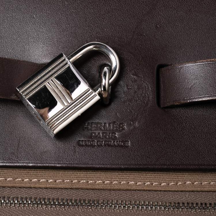 Pre Owned Hermés Ebene/Taupe Canvas and Leather Herbag Zip 39 Bag