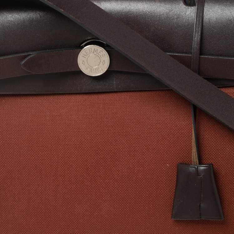 Pre Owned Hermes Rouge H/Ebene Canvas and Leather Herbag Zip 31 Bag