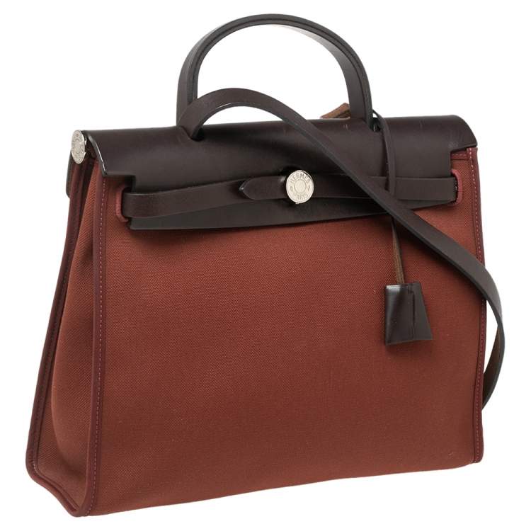 Pre Owned Hermes Rouge H/Ebene Canvas and Leather Herbag Zip 31 Bag