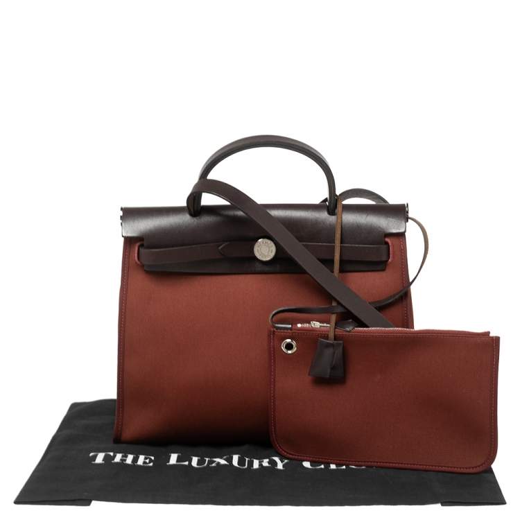 Pre Owned Hermes Rouge H/Ebene Canvas and Leather Herbag Zip 31 Bag