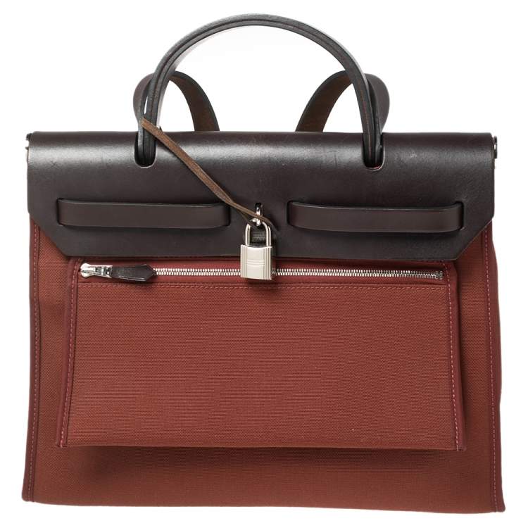 Pre Owned Hermes Rouge H/Ebene Canvas and Leather Herbag Zip 31 Bag