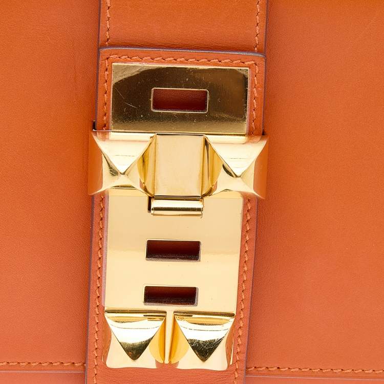 Pre Owned Hermes Orange Box Leather Medor 29 Clutch