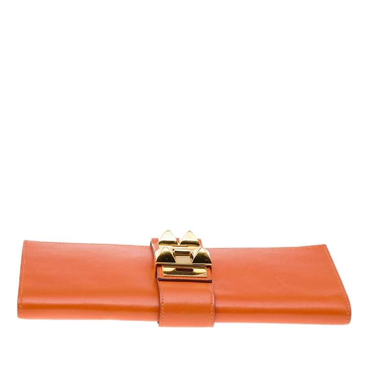 Pre Owned Hermes Orange Box Leather Medor 29 Clutch