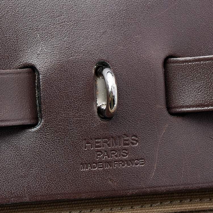 Pre Owned Hermes Etoupe/Ebene Canvas and Leather Herbag Zip 31 Bag