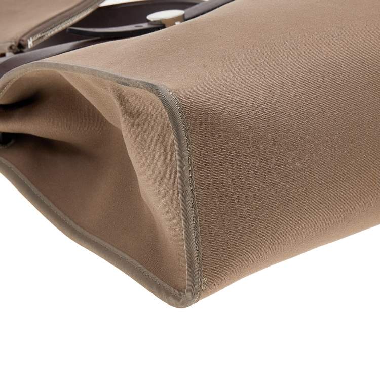 Pre Owned Hermes Etoupe/Ebene Canvas and Leather Herbag Zip 31 Bag
