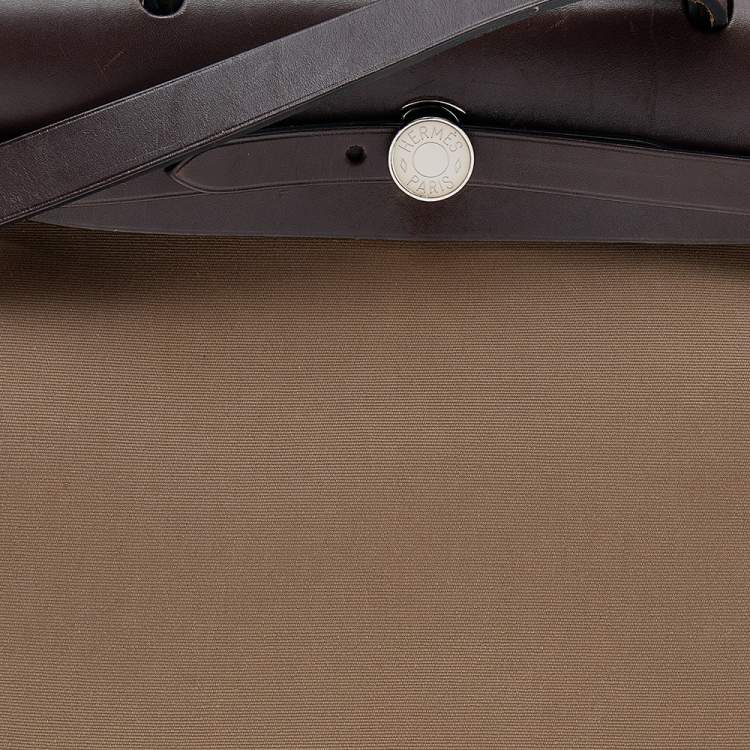 Pre Owned Hermes Etoupe/Ebene Canvas and Leather Herbag Zip 31 Bag