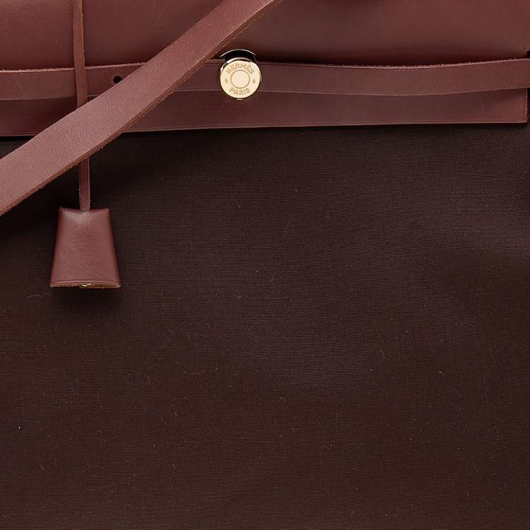 Pre Owned Hermes Cacao Canvas and Leather Herbag 2-in-1 MM Bag