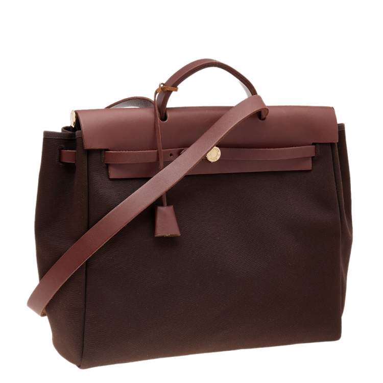 Pre Owned Hermes Cacao Canvas and Leather Herbag 2-in-1 MM Bag
