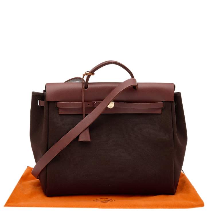 Pre Owned Hermes Cacao Canvas and Leather Herbag 2-in-1 MM Bag