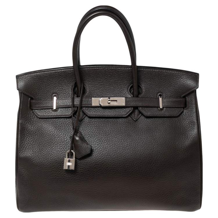 Hermes Chocolate Clemence Leather Palladium Plated Birkin 35 Bag Hermes ...