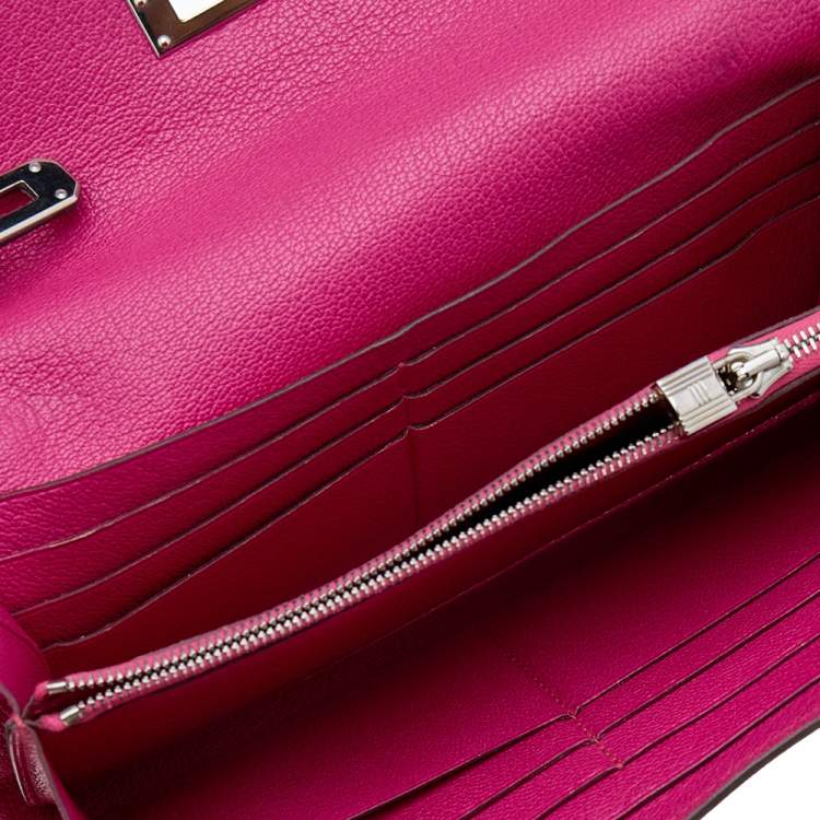 Pre Owned Hermés Rose Shocking Chevre Mysore Leather Kelly Wallet