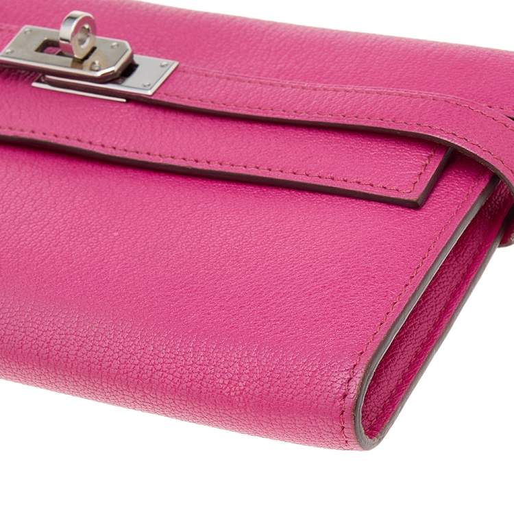Pre Owned Hermés Rose Shocking Chevre Mysore Leather Kelly Wallet