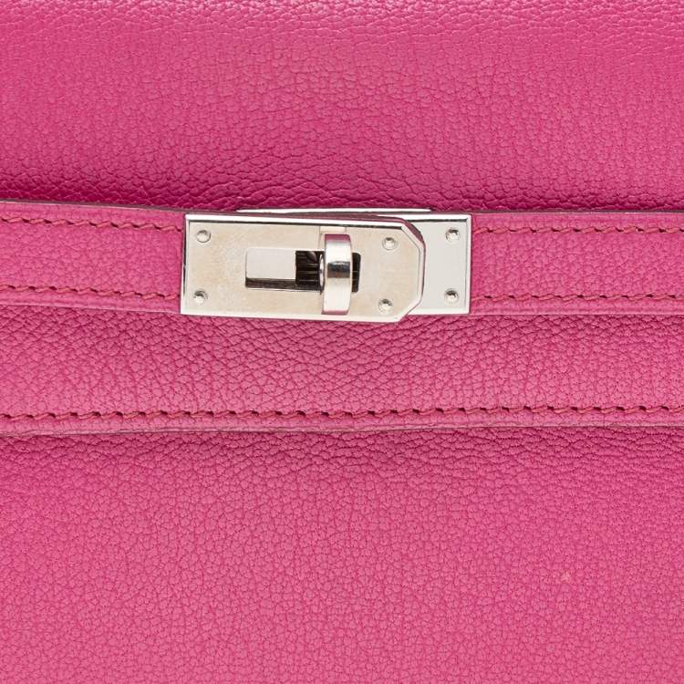 Pre Owned Hermés Rose Shocking Chevre Mysore Leather Kelly Wallet