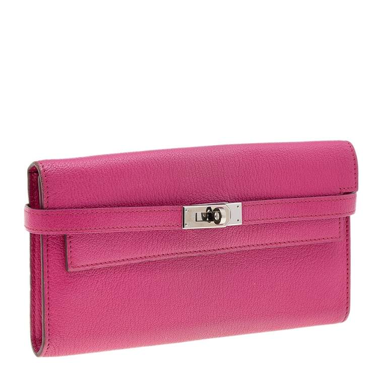 Pre Owned Hermés Rose Shocking Chevre Mysore Leather Kelly Wallet