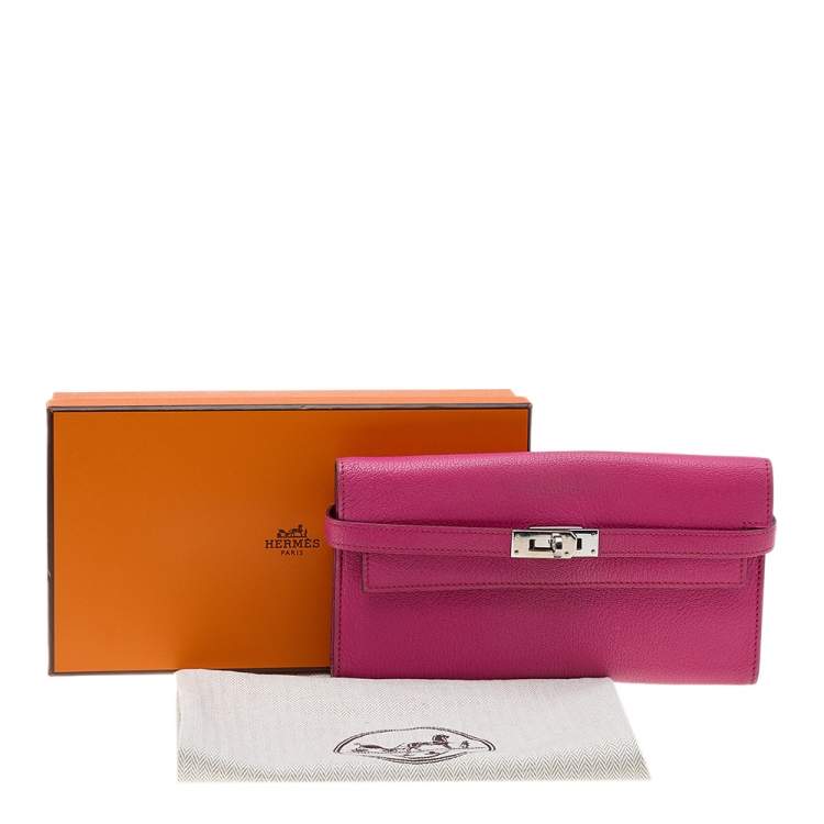 Pre Owned Hermés Rose Shocking Chevre Mysore Leather Kelly Wallet