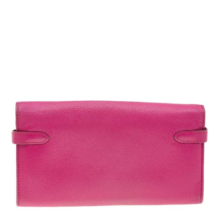 Pre Owned Hermés Rose Shocking Chevre Mysore Leather Kelly Wallet