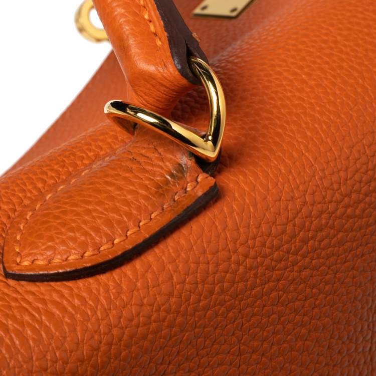 Pre Owned Hermes Orange Togo Leather Gold Plated Kelly Retourne 35 Bag