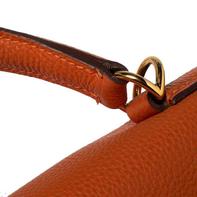 Pre Owned Hermes Orange Togo Leather Gold Plated Kelly Retourne 35 Bag