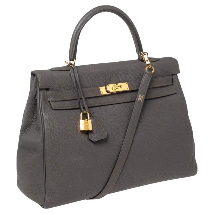 مملوكة مسبقًا Hermes Etain Togo Leather Gold Plated Kelly Retourne 35 Bag