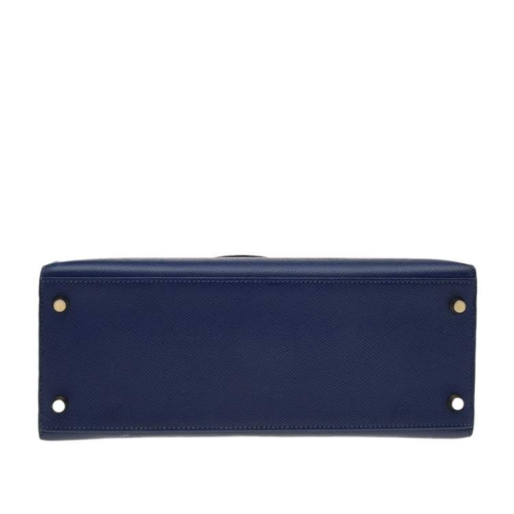 Pre Owned Hermes Blue Saphir Epsom Leather Gold Hardware Kelly Sellier 28 Bag