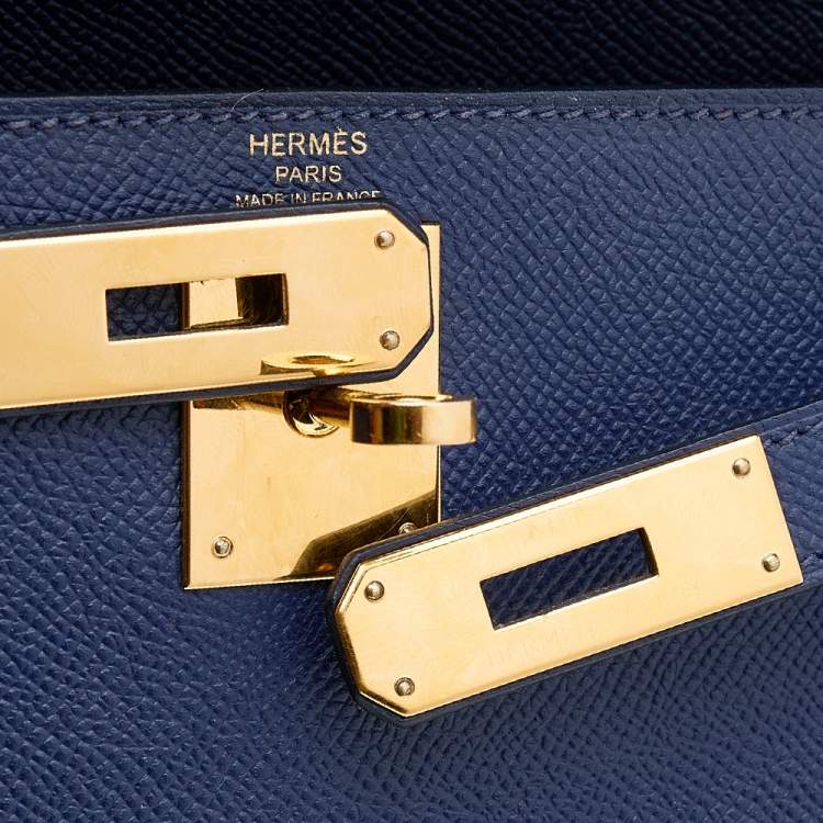 Pre Owned Hermes Blue Saphir Epsom Leather Gold Hardware Kelly Sellier 28 Bag