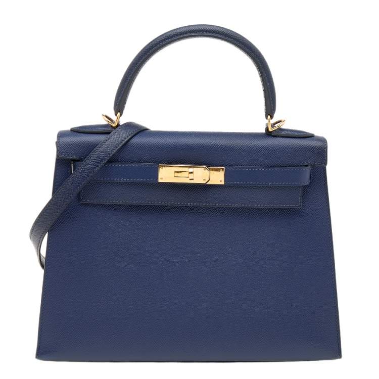 Pre Owned Hermes Blue Saphir Epsom Leather Gold Hardware Kelly Sellier 28 Bag