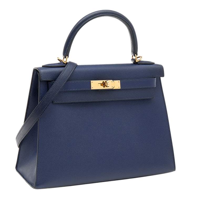Pre Owned Hermes Blue Saphir Epsom Leather Gold Hardware Kelly Sellier 28 Bag