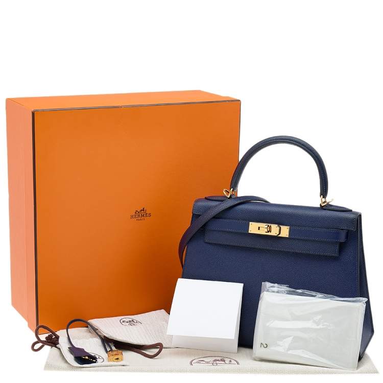 Pre Owned Hermes Blue Saphir Epsom Leather Gold Hardware Kelly Sellier 28 Bag