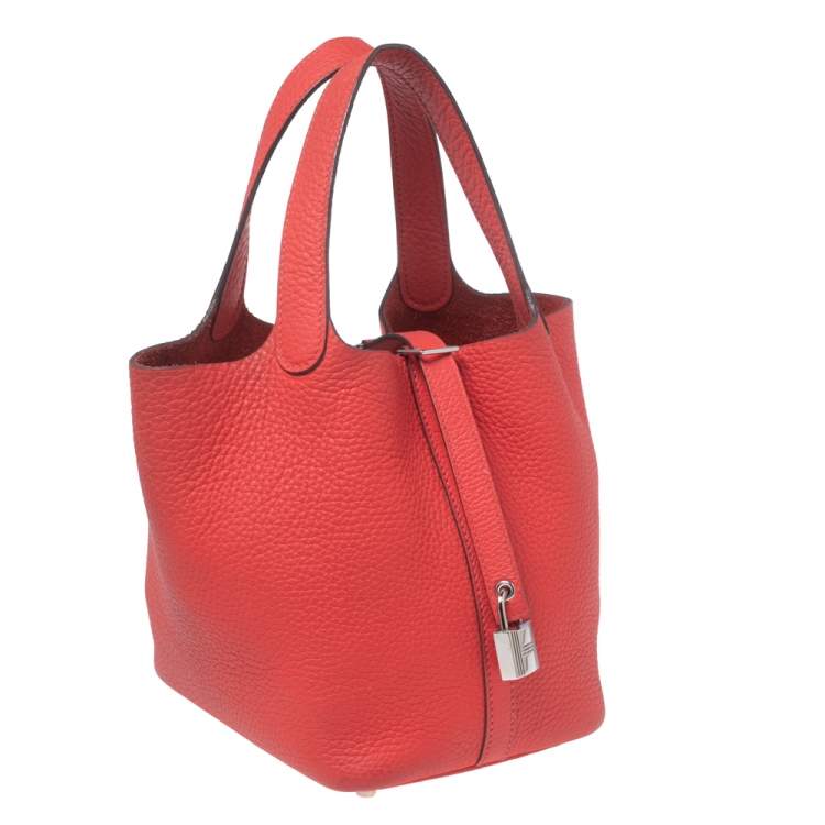 Pre Owned Hermes Rose Jaipur Clemence Leather Picotin Lock 18 Bag
