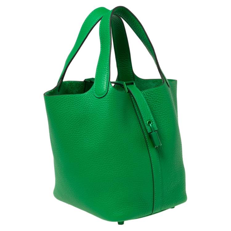 Pre Owned Hermes So Green Bambou Clemence Leather Picotin Lock 18 Bag