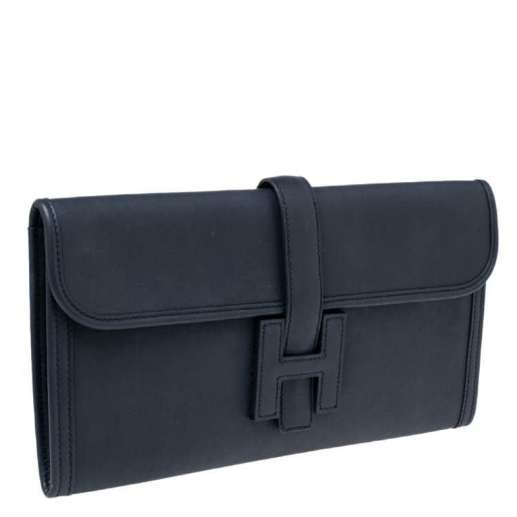 Pre Owned Hermès Bleu Indigo Swift Leather Elan Jige 29 Clutch