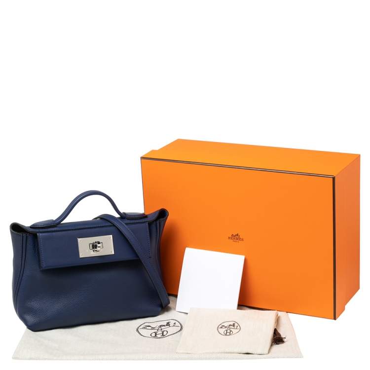 Pre Owned Hermes Bleu Encre Evercolor and Swift Leather Palladium Hardware 24/24 21 Bag