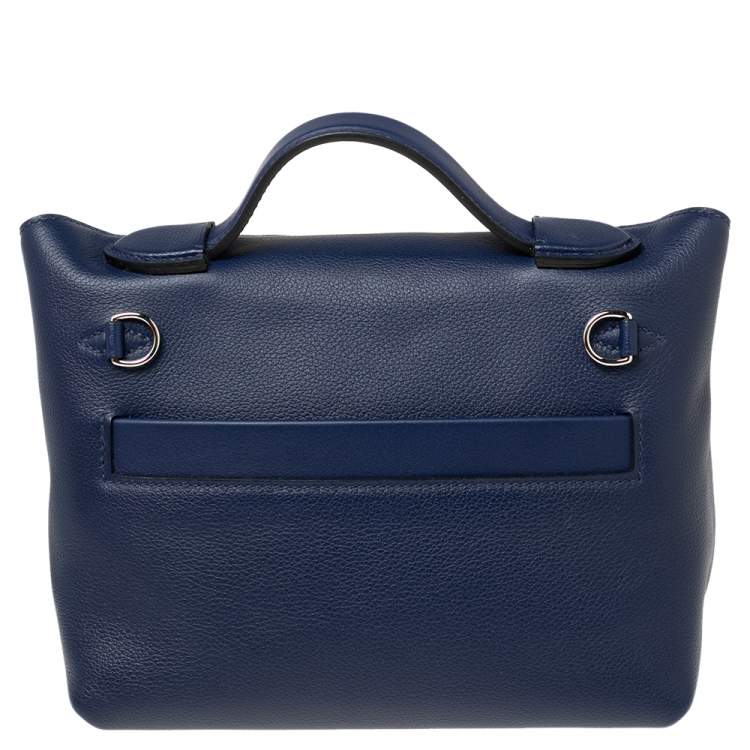 Pre Owned Hermes Bleu Encre Evercolor and Swift Leather Palladium Hardware 24/24 21 Bag