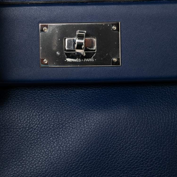 Pre Owned Hermes Bleu Encre Evercolor and Swift Leather Palladium Hardware 24/24 21 Bag