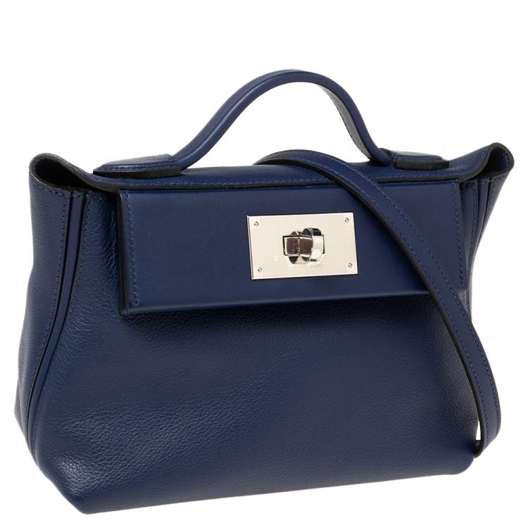 Pre Owned Hermes Bleu Encre Evercolor and Swift Leather Palladium Hardware 24/24 21 Bag
