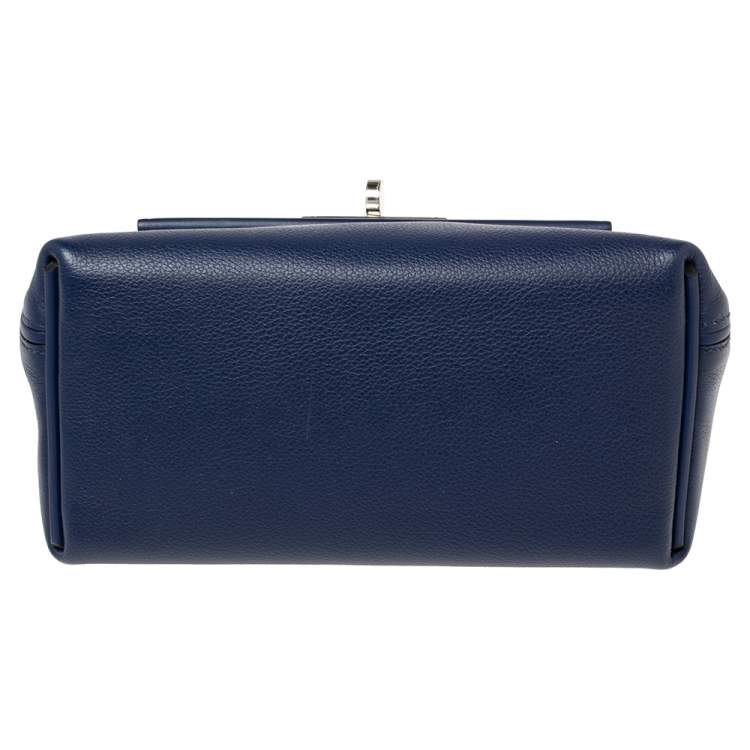 Pre Owned Hermes Bleu Encre Evercolor and Swift Leather Palladium Hardware 24/24 21 Bag