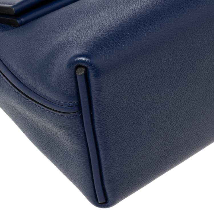 Pre Owned Hermes Bleu Encre Evercolor and Swift Leather Palladium Hardware 24/24 21 Bag