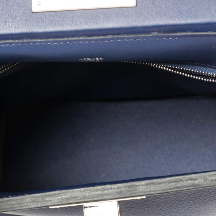 Pre Owned Hermes Bleu Encre Evercolor and Swift Leather Palladium Hardware 24/24 21 Bag
